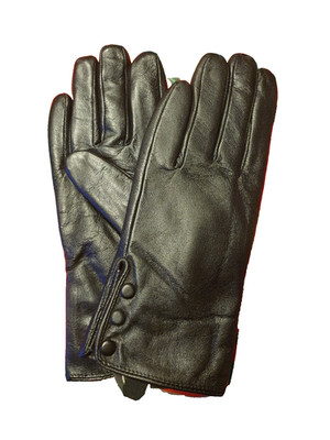 Damen  Lederhandschuhe 100% Leder gefüttert Gr. 7,5 schwarz mit 3 Knöpfen