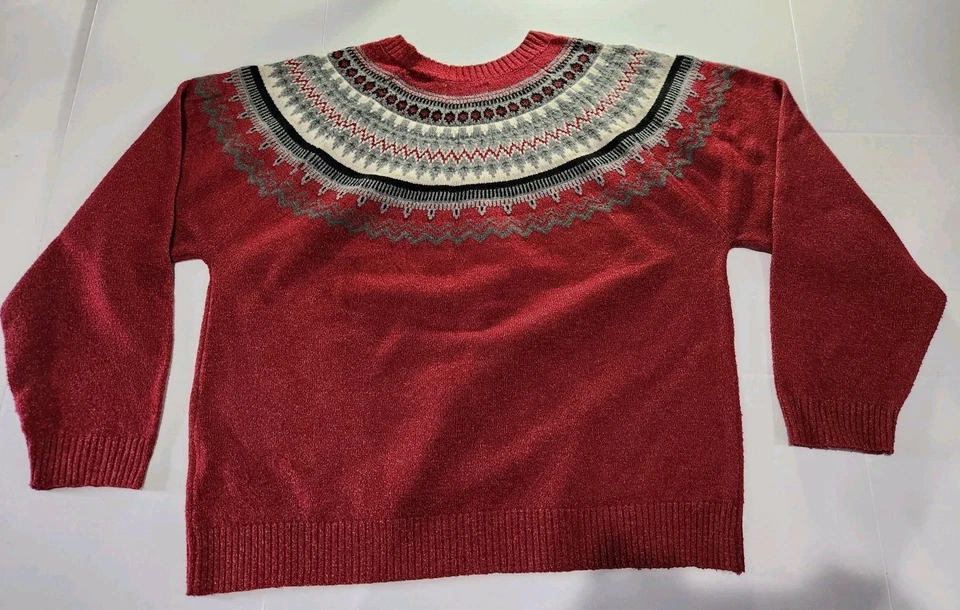 Suéter Vintage Impermeable Fair Isle Pullover Mujer XL Granate y Gris Foto 2 de 4