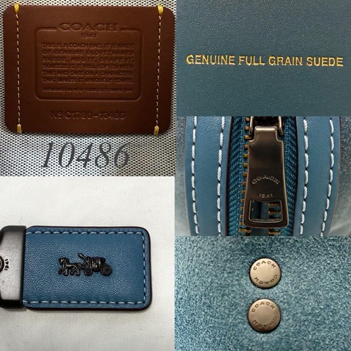 Bolso de Mano Coach 10486 Rogue en Cuero Gamuza y Turquesa Plata Herrajes Dije - Imagen 18 de 24