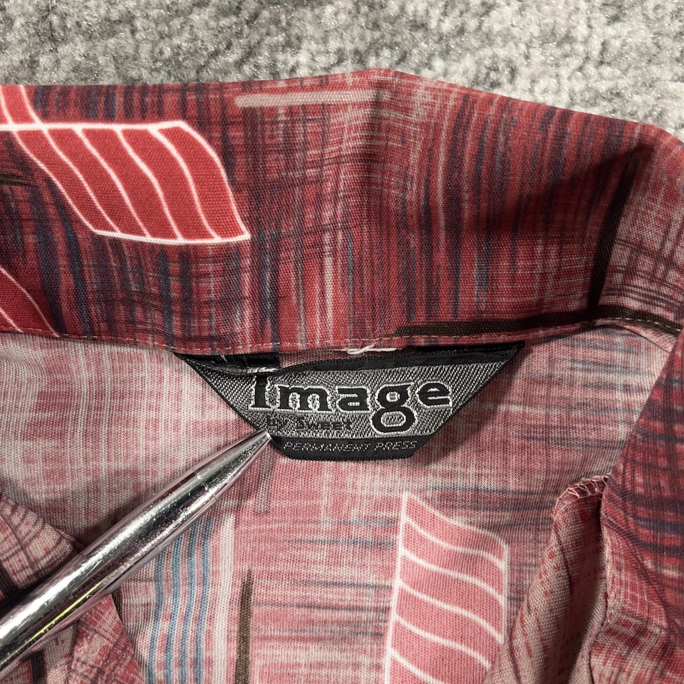 Vintage Image Shirt Mens Medium Red Geometric Print Long Sleeve Disco 70s Dagger - Image 4 of 4