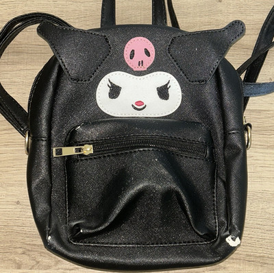 Kuromi Black Mini Backpack Purse Front Zipper Pocket Top Handle Adjustable Strap