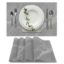 4 Sets de Sets de Table Motif Marbré, Sets de Table en PVC Polyester, Gris