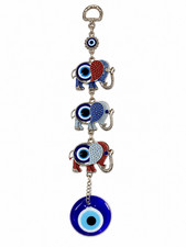 Evil Eye Elephant Wall Hanging Charm Blue Nazar Beads Decorative Ornament 50cm 