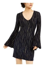 CITY STUDIO Womens Bell Sleeve V Neck Short Formal Body Con Dress