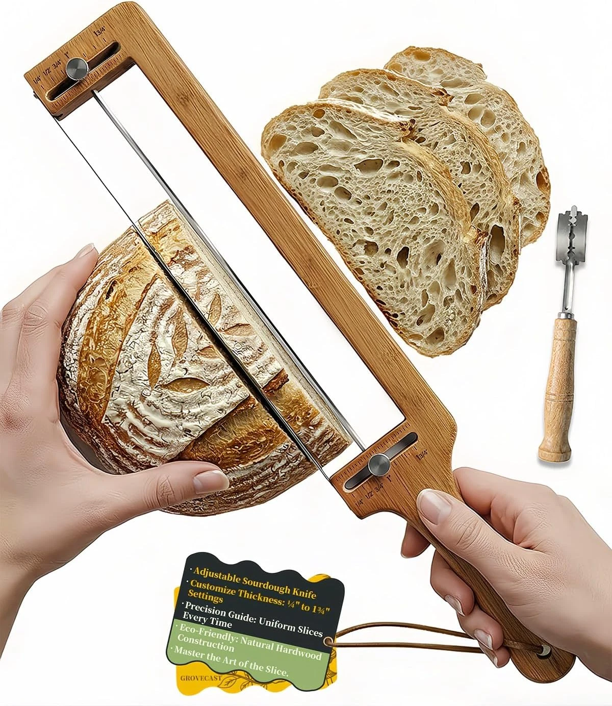 Bread Slicer for Homemade Sourdough Bread - Adjustable Manual Bread Cutter with