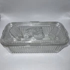 Vintage Federal Glass Refrigerator Storage Dish Ribbed w/Embossed Vegetable Lid