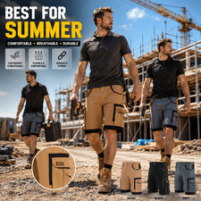 Men Cargo Work Shorts Heavy Duty Black Grey Khaki Multi Pockets Combat Short Tan