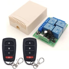 DC 12V 4-Channel Wireless Relay Remote Control, 433MHz, 2 Transmitters, Lock