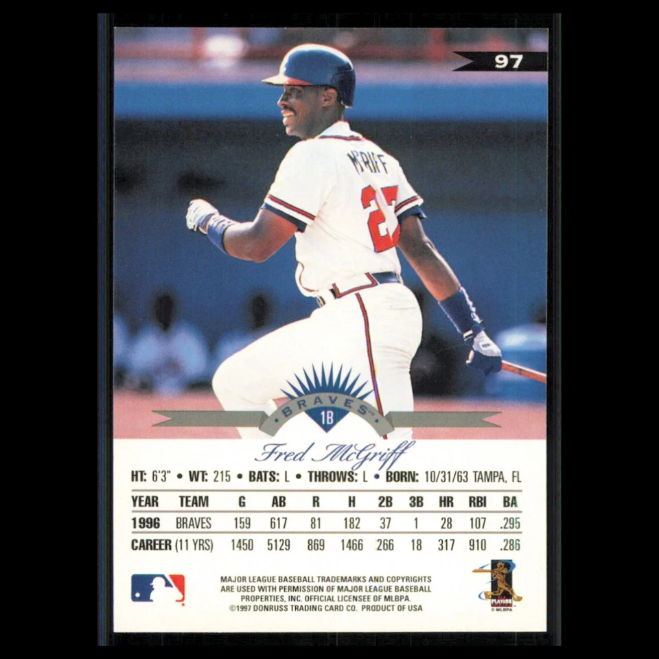 Fred McGriff #97 1997 Leaf Atlanta Braves Baseball Card MLB NM - Image 2 of 3