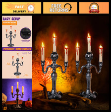 2 Pcs Skull Candelabra Halloween Decor, LED Flameless Candle Holders, Haunted Ho