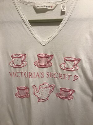 Victoria s Secret Embroidered Tea Time Nightshirt Pink T Shirt size Medium VHTF