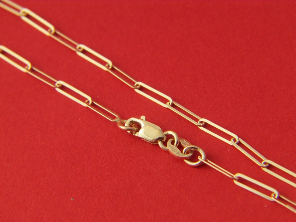 Solid 10K Yellow Gold Paperclip Chain Necklace 2mm real gold with