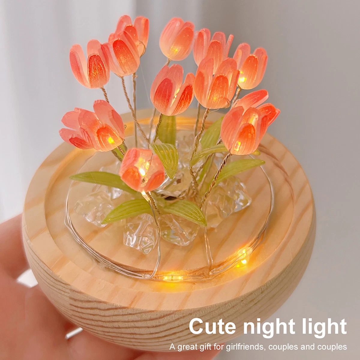LED Tulip Night Light DIY Material Kit Handmade Flower Lamp Crafts 13pcs Pink