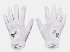 Under Armour Men's UA Clean Up Baseball Batting Gloves 1378764-100 WHT/SILVER