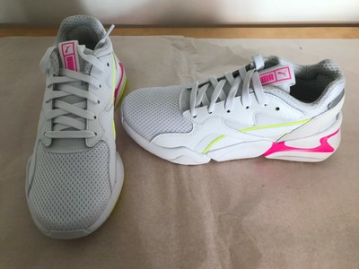 puma nova mesh trainers in white & pastel