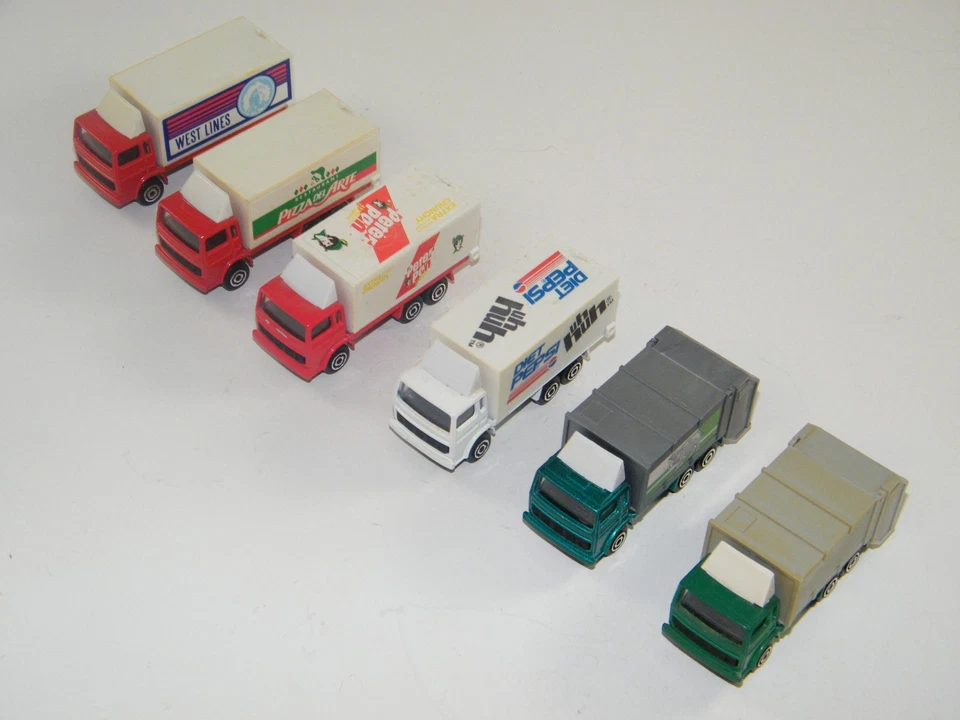 (6) VINTAGE ~ MAJORETTE BOX / GARBAGE TRUCKS: PEPSI, PETER PAN, PIZZA, ETC. - Image 4 of 4