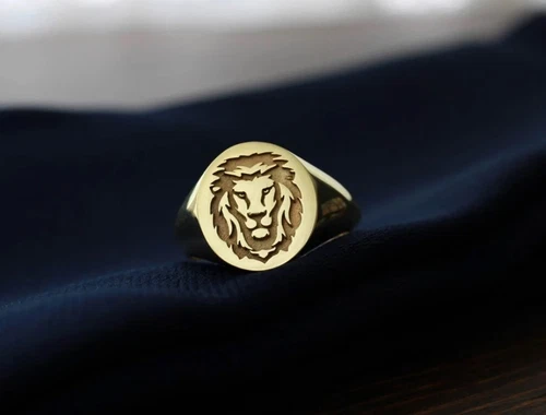 14k Gold Lion Head Ring, Mens Signet Ring, Bold Lion Design, mothers day gift