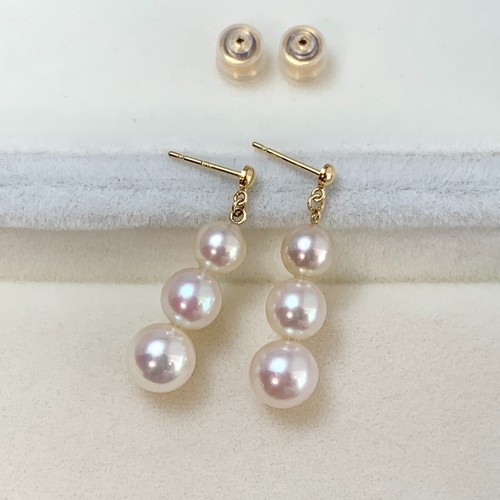 Luster~Multi white-rose Japanese Akoya pearl drop earrings 18k solid yellow gold - Picture 4 of 10