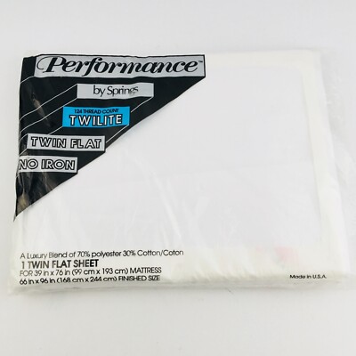 Springs Performance Twilite White Twin Flat Bed Sheet No Iron 124 Thread Count