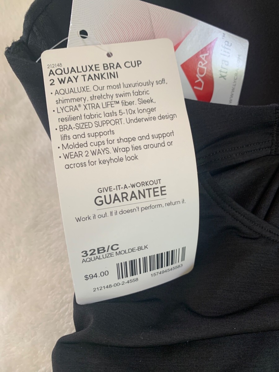 NWT ATHLETA Black Aqualuxe Bra Cup Two Way Tankini Top 34B 34C