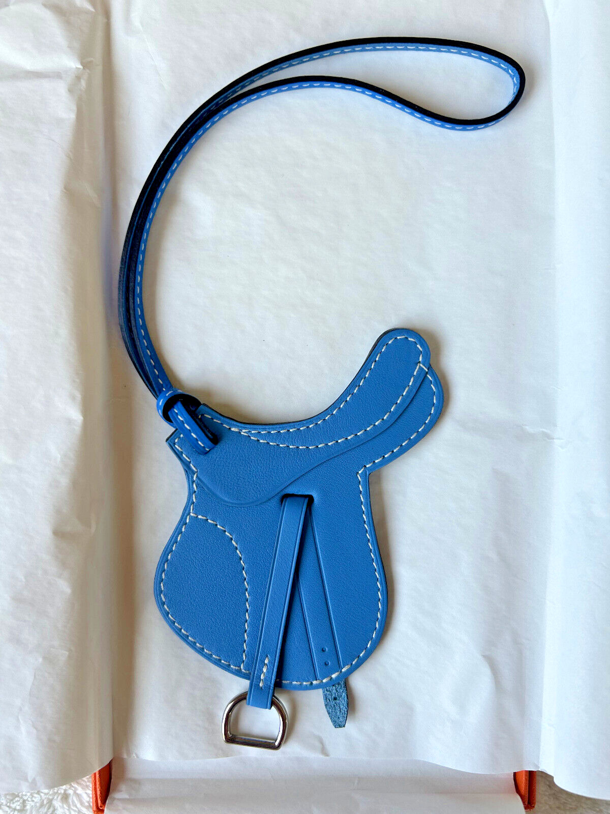 Authentic BNIB Hermes Paddock Selle Saddle Charm Bleu Paradis