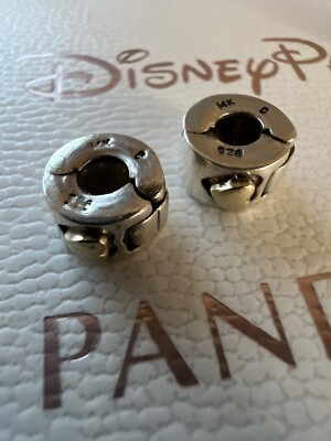Original Pandora 14k Gold 925 Sterling Silber Zwischenring Clip Charm Bead Set
