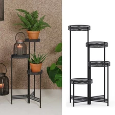 Vintage Corner Metal Plant Stand Flower Rack Round Tray Holder Pot Storage Shelf