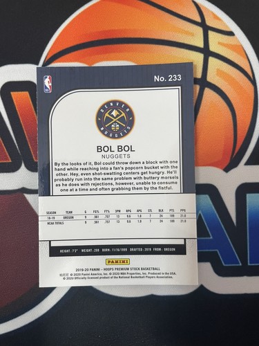 2019-20 NBA Hoops Premium Stock Bol Bol RC Rookie Card #233 Base Nuggets - Picture 2 of 2