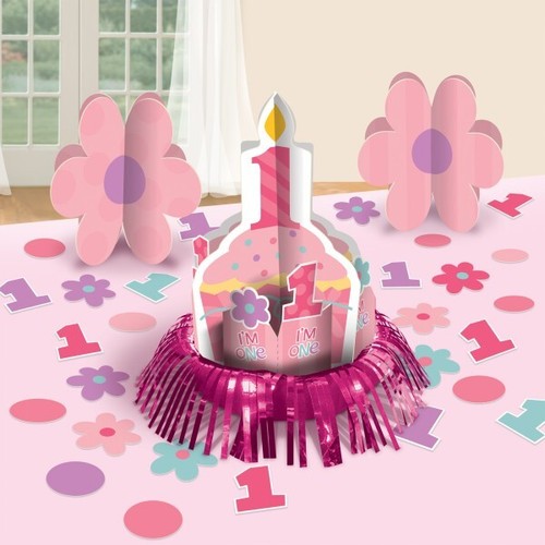 1. Geburtstag Mädchen Party Deko Set rosa Vichy Karo Kindergeburtstag Dekoration - Bild 24 von 61