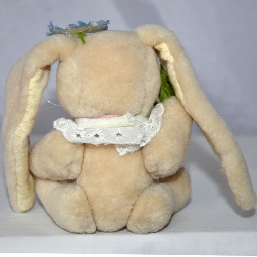 Beige 5 Inch Bunny Wearing Pink Bow, Necklace, Flower, for Spring, Easter - Picture 2 of 2