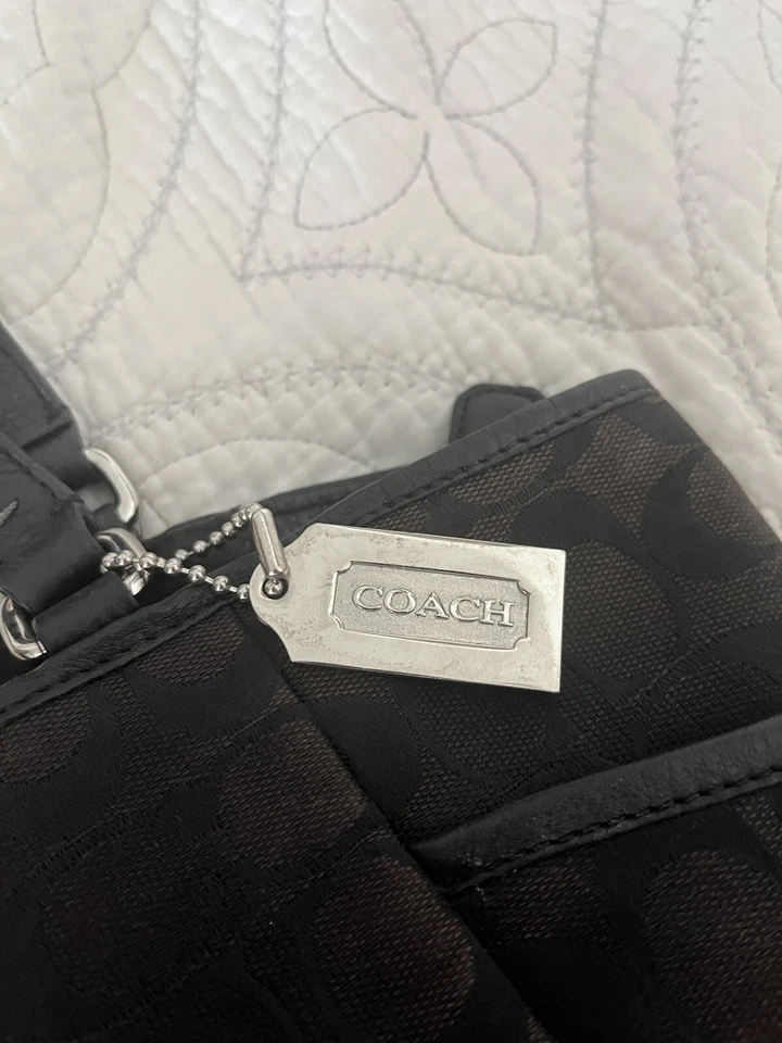 COACH SIGNATURE SHOULDER TRAVEL TOTE BAG BLACK PEBBLE LEATHER TRIM SILVER F23297 - Изображение 3 из 4