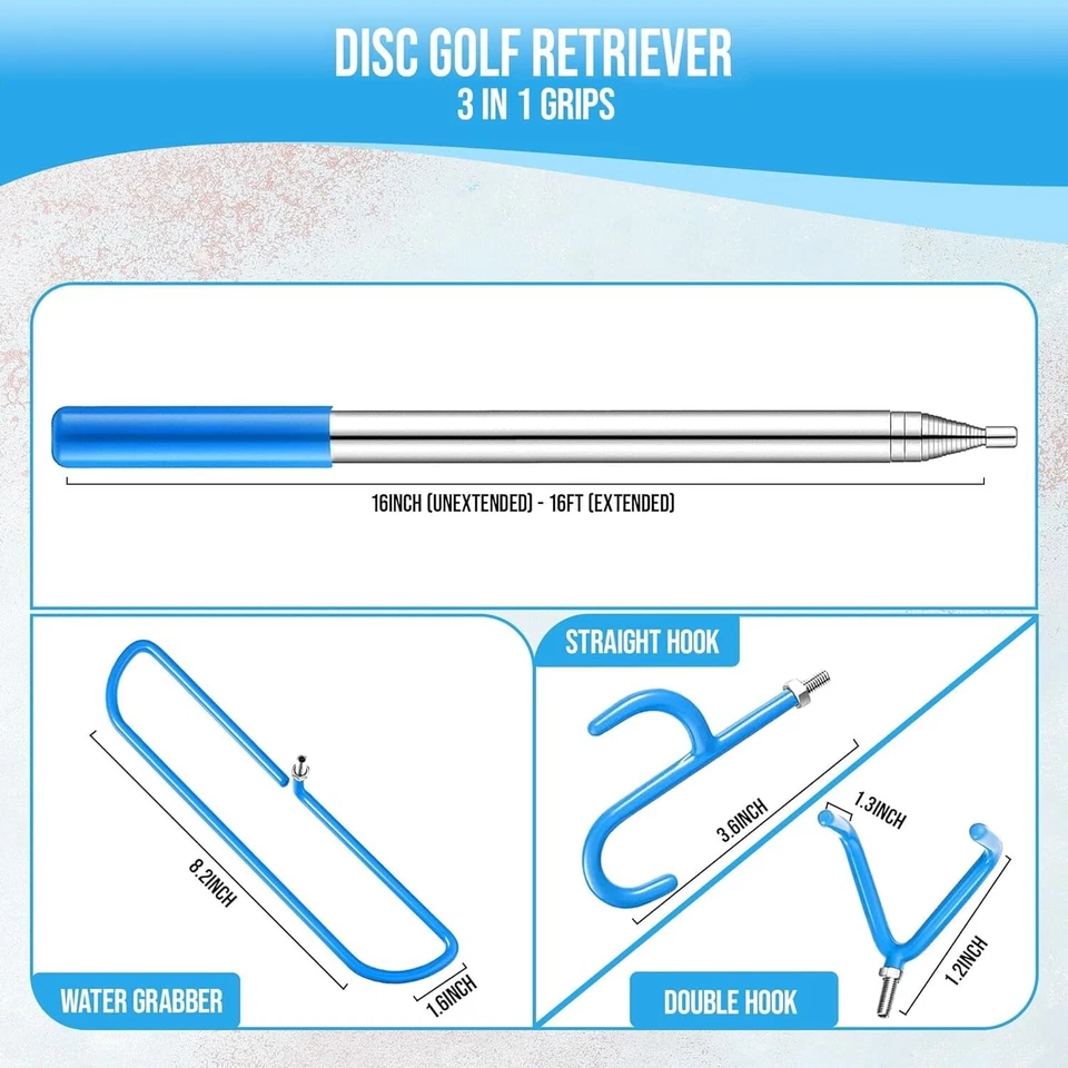 Disc Golf Retriever Pole Telescopic Frisbee Golf Stick Disc Grabber 16FT - Image 3 of 4