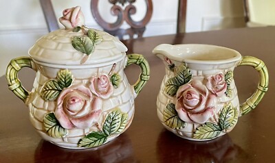 Takahashi ''San Francisco Rose''  Covered Sugar Bowl and Creamer Hand Painted