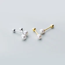 925 Sterling Silver Pearl Ball Screw Back Cartilage Helix Earrings Gift Box PE1
