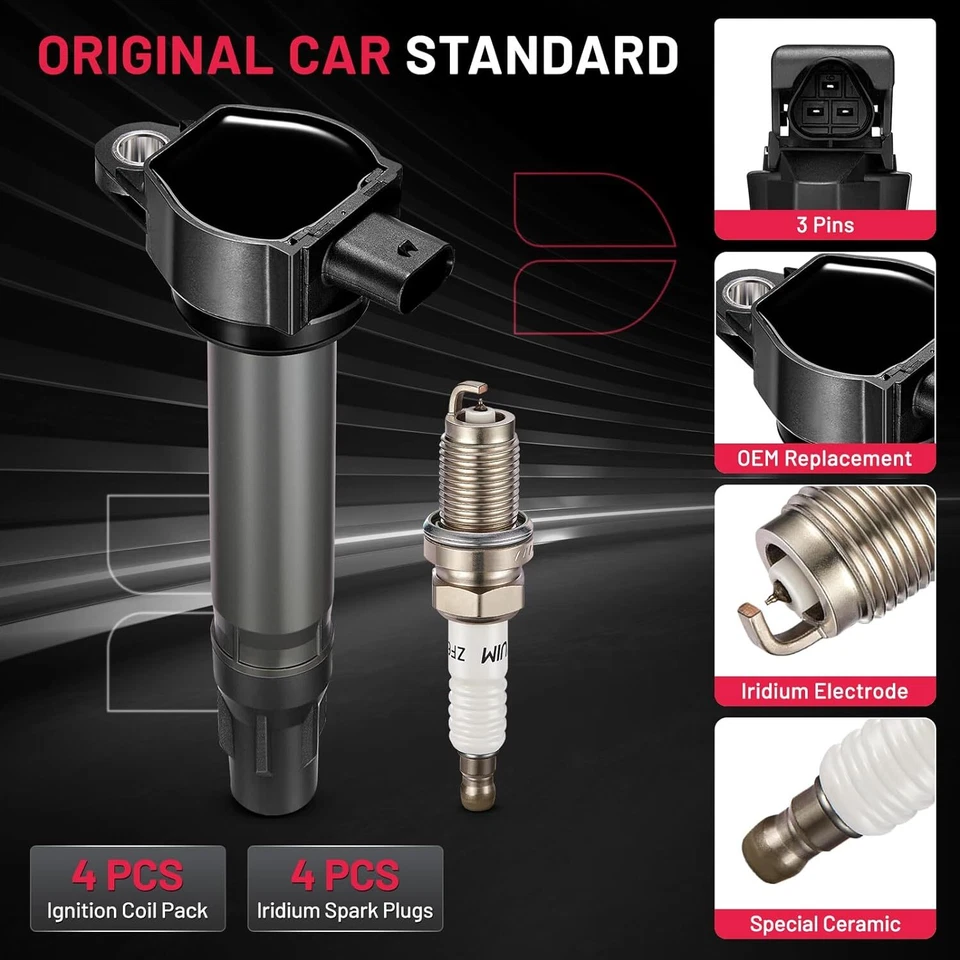 Set of 4 Ignition Coil Pack and Spark Plug For 2007-2016 Jeep Compass 2.0L 2.4L Foto 2 de 4