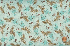 'MELODY' BIRD BRANCHES ON TURQUOISE FABRIC - QUILTING TREASURES