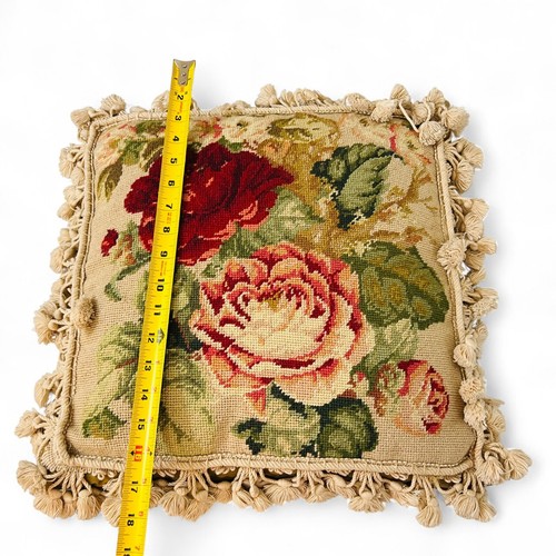 Luxury Chartwell Tapestry Pillow Needlepoint Pillow Roses, Tapestry Fringe - Picture 11 of 12