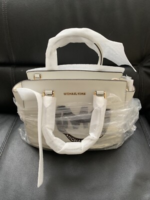 NEU & OVP MICHAEL KORS SELMA TASCHE, OPTIC WHITE, Weiß,GOLD SAFFIANO LEDER