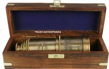 Nautical Antique Solid Brass Pirate Spyglass Marine Telescope 20"With Wooden Box