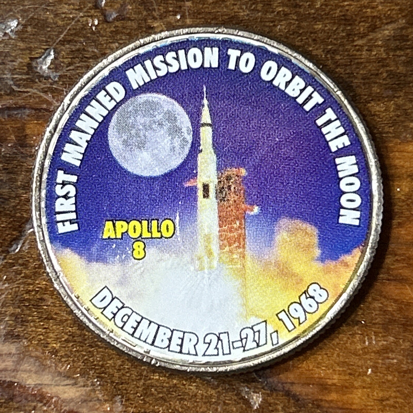 First Manned Moon Orbit Apollo 8 Dec 1968 - Colorized Kennedy Half ...
