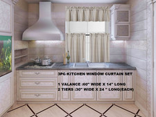 3PC SET K4 SILKY LINED BLACKOUT KITCHEN WINDOW TIER CURTAIN 60" W X 24" L NEW