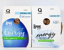 2 L'eggs Sheer Energy Medium Suoport Leg Control Top Wicking Pantyhose NUDE Sz Q