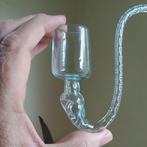 HAND BLOWN 1800s GLASSHOUSE WHIMSEY GLASS SMOKING PIPE CURVED ROPE TWIST STEM - Picture 4 of 9