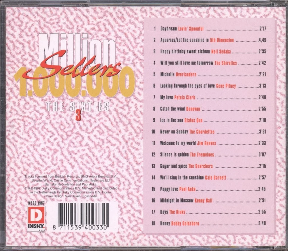 Various Artists Million Sellers the Sixties 3 CD France Disky 1992 MSCD1957 - Bild 2 von 3