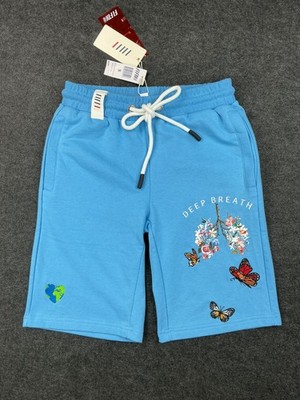 Fifth Loop Peace on Earth Shorts Men's S Sea Blue Butterfly Embroidery Terry NWT