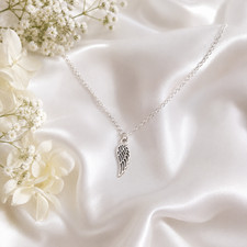 Silver Angel Wing Necklace Feather Charm Pendant Memorial Gift Jewelry for Her