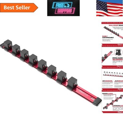 Red Heavy-Duty Socket Organizer - 3/4-Inch Drive Rail with Secure Spring Clips