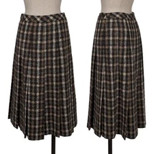 Aquascutum Alpaca Blend Check Pleated Skirt Size S-M(K-159165)