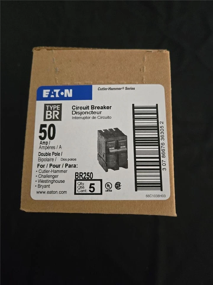 = Лот из 5 Eaton BR 50 ампер 120/240 вольт 2-полюсный автоматический выключатель BR250 новый - Изображение 4 из 4