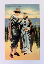 Postcard Priscilla and John Alden Plymouth Tichnor Smiths Pilgrims  Illustration